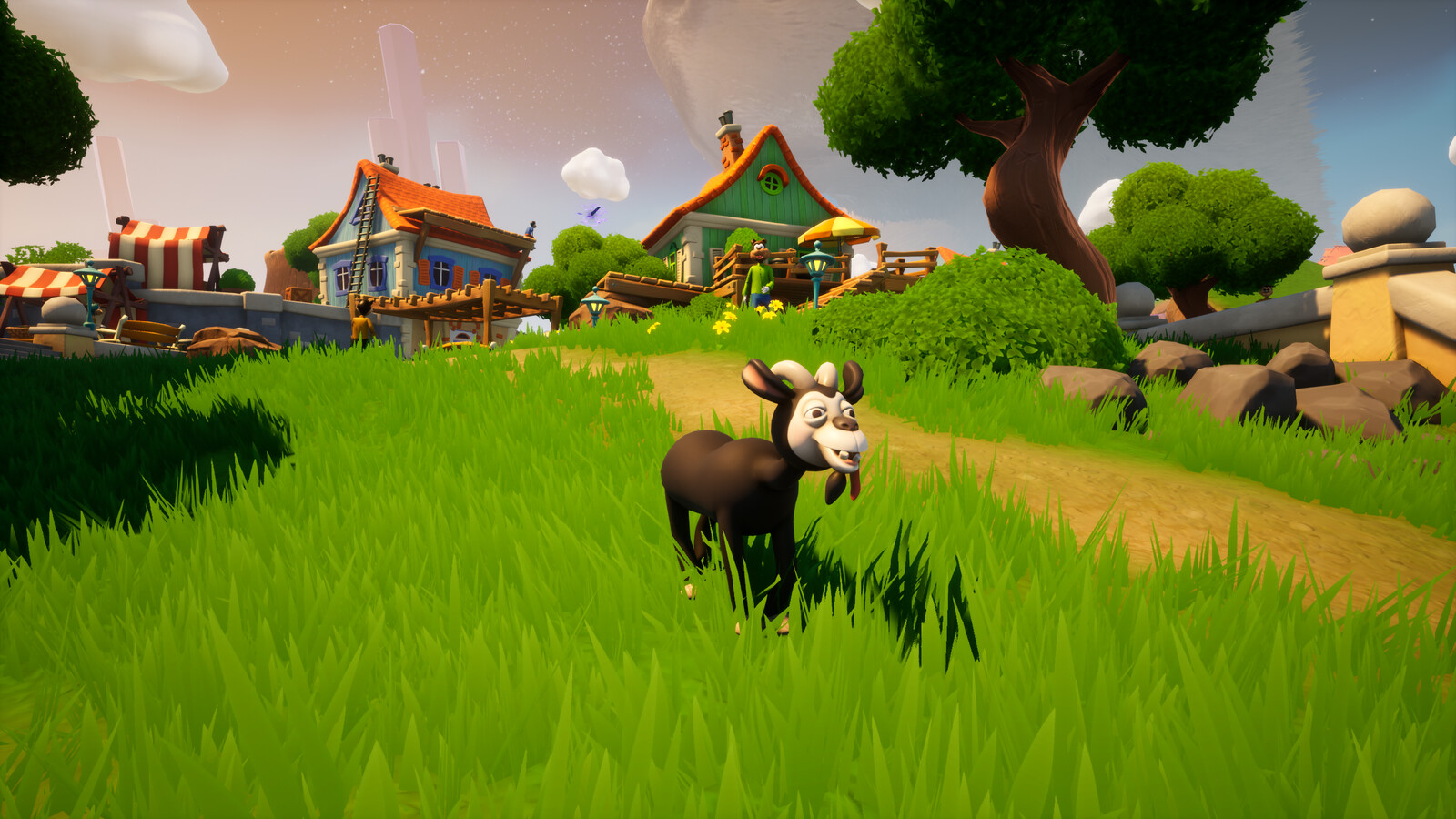 In game screenshot of toon goat in its natural environment
