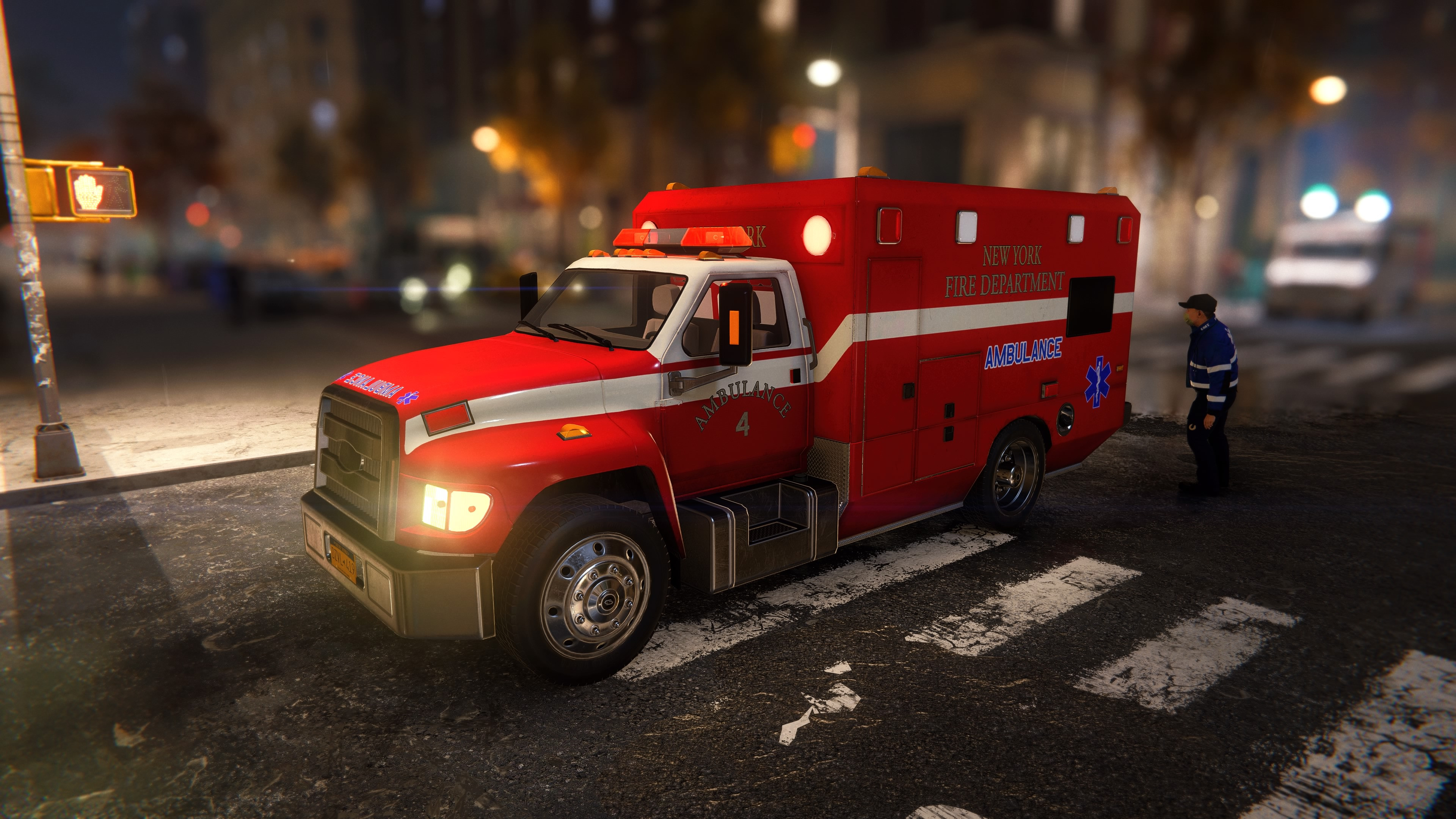 For this vehicle, I performed modeling and texture adjustments before engine integration.
Note, the decals (text and icons) for this ambulance were added by the development team.