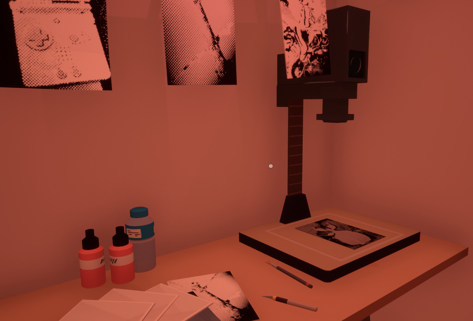 Paint Bottles, Water Bottle and Photo enlarger