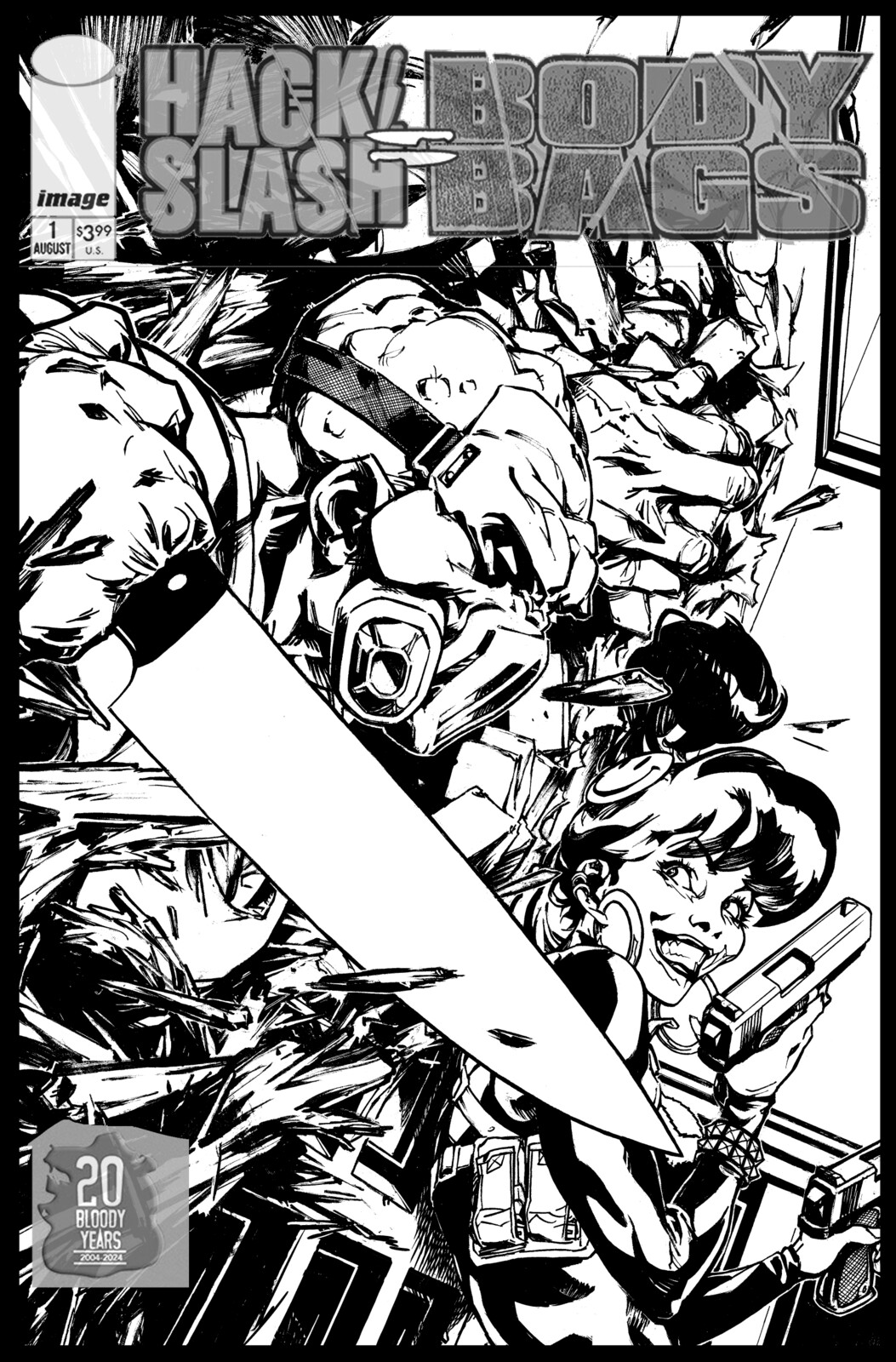 Original inked artwork for Issue 2, scanned and cleaned up, with placeholder trade dress elements. Original art is available, please inquire.