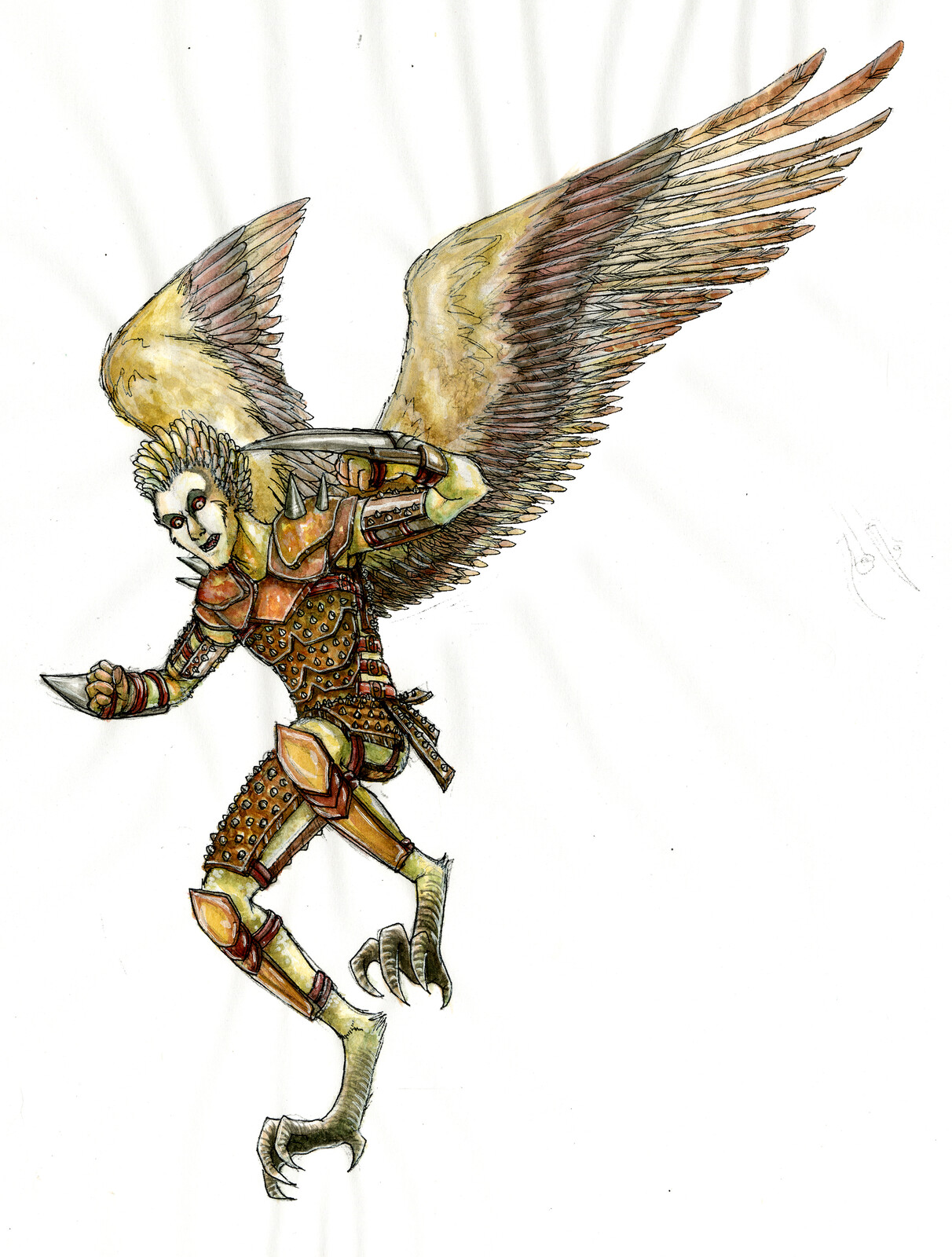 Character design for a raptoran ranger- done in watercolor, mid 2011