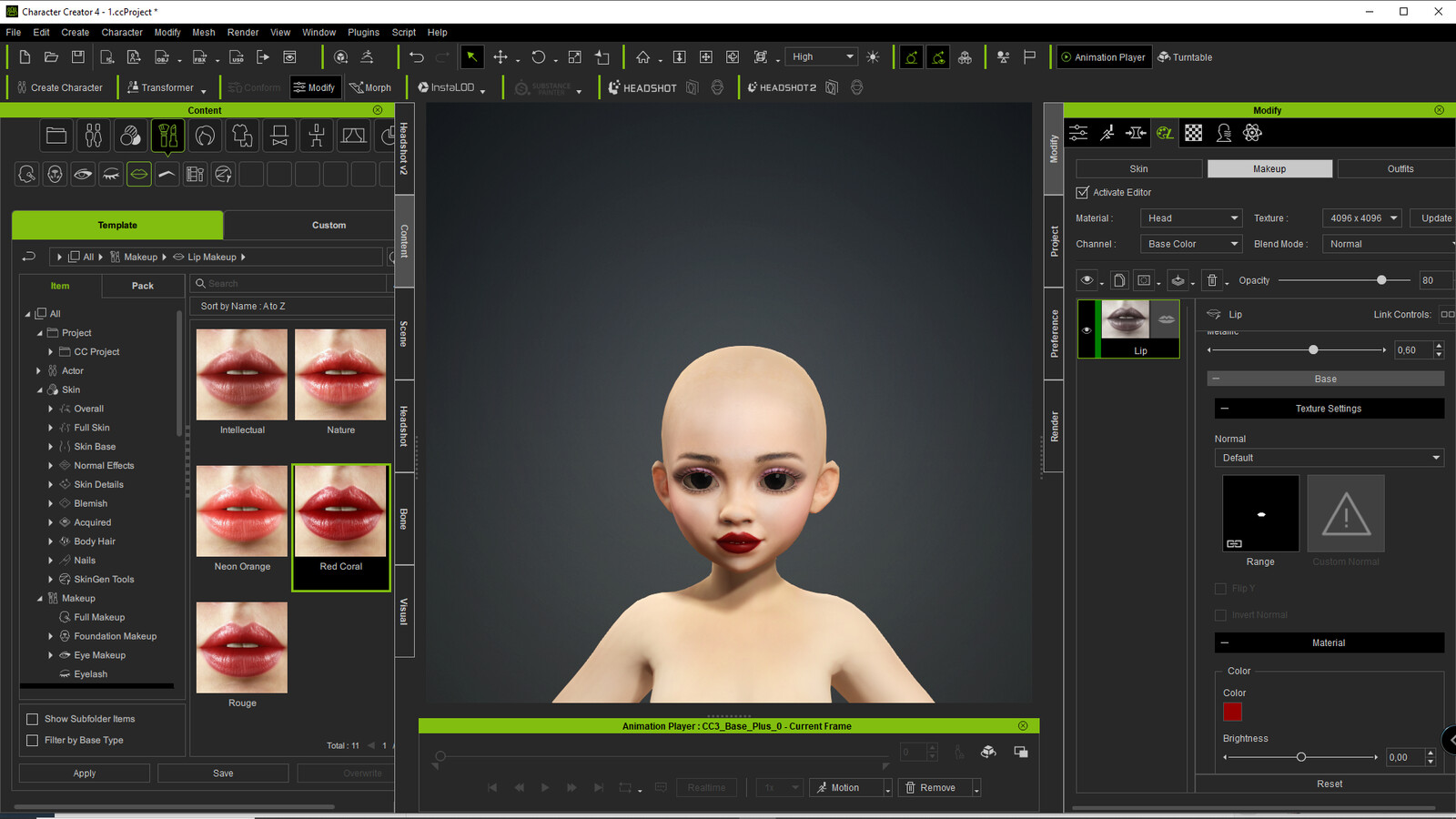 To make black lipstick we used default mask from CC4 library and photoshop