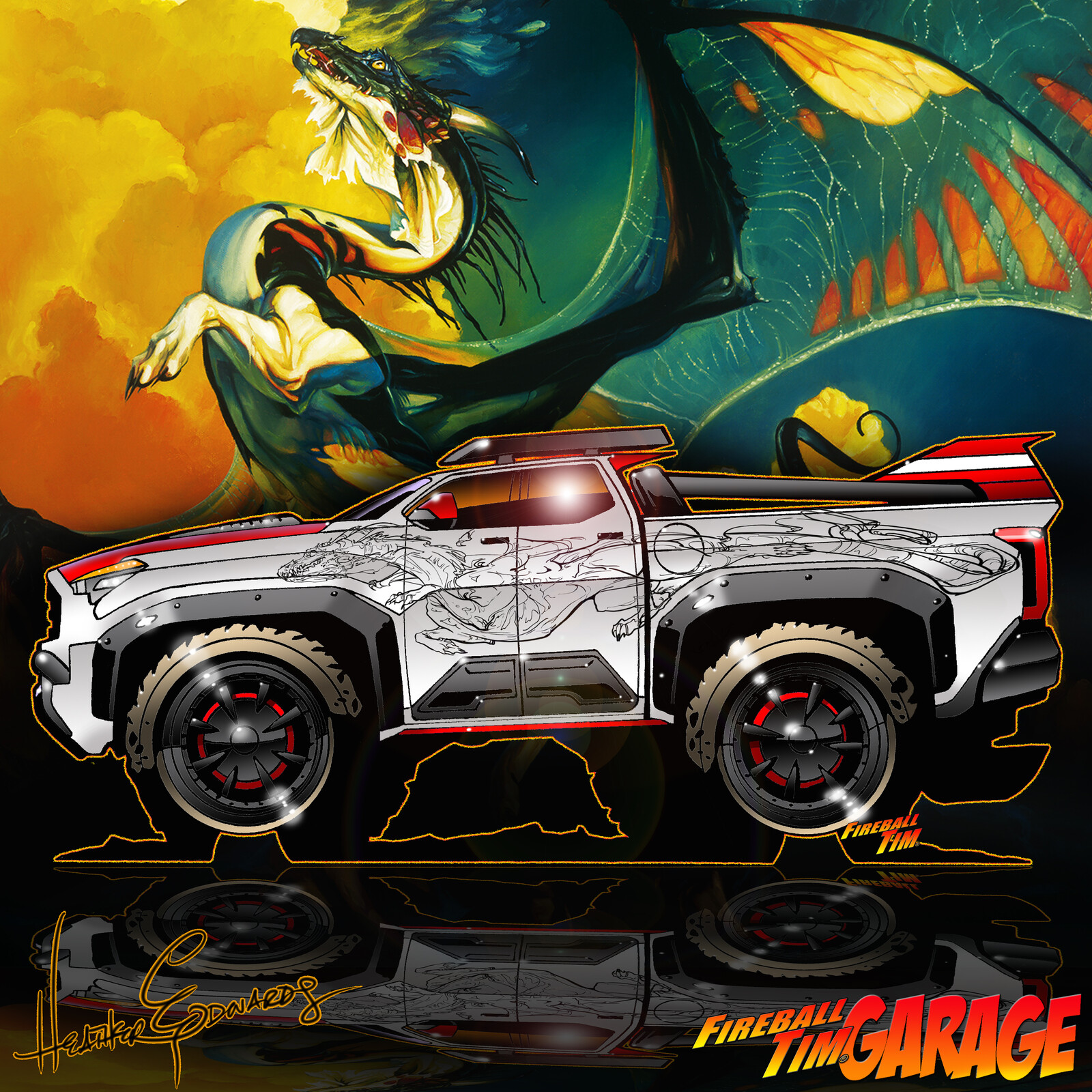Dark Dragon Toyota Tacoma Concept Art by Fireball Tim Garage for SEMA