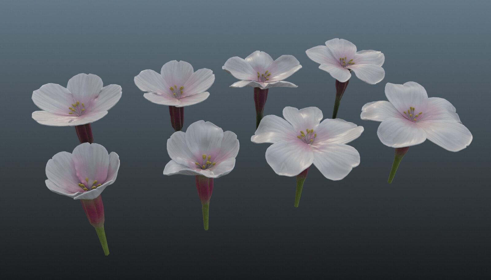 Hand-sculpted flowers, surfaced in Substance Painter