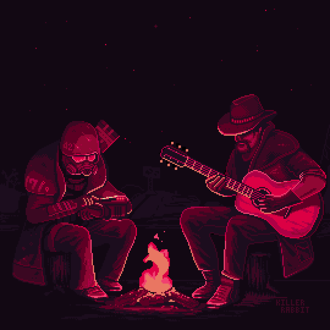 Killer rabbit media pixel art campfire guitar animation