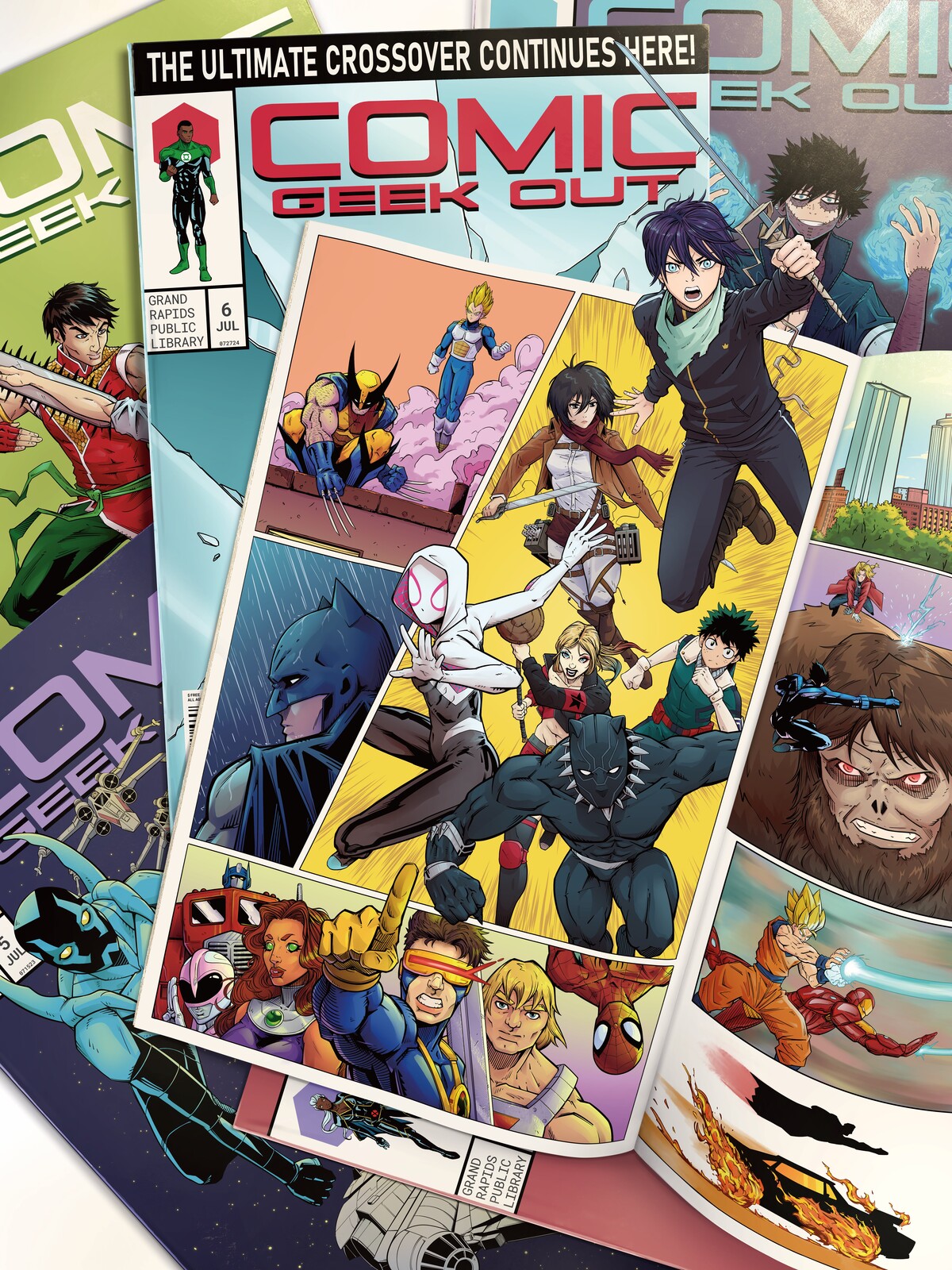 Free Giveaway Poster designed for the Grand Rapids Public Library's 2024 Comic Geek Out Event