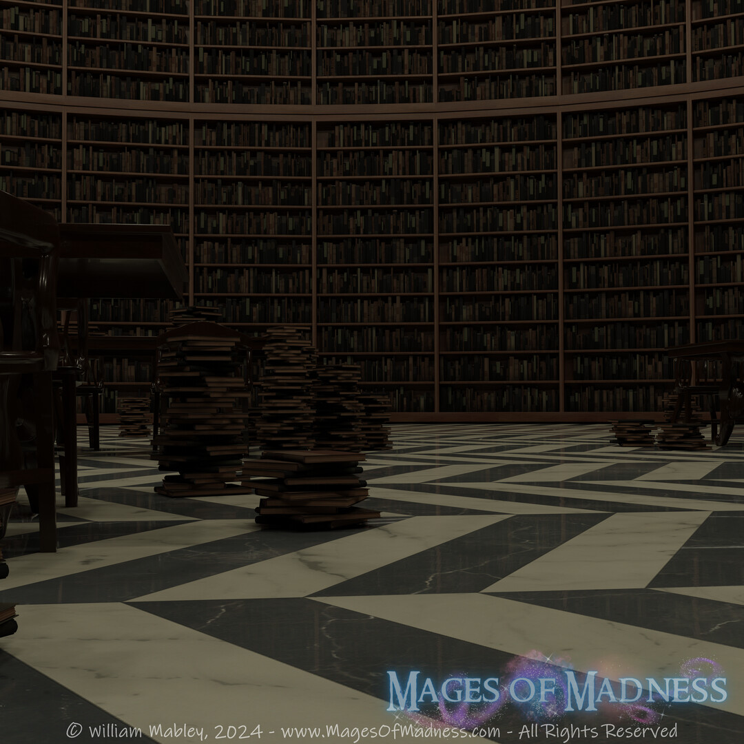 Reading Room - Test image using new table and chair models I created to test dynamic object placement and dynamic shelf creation in non linear shapes. 