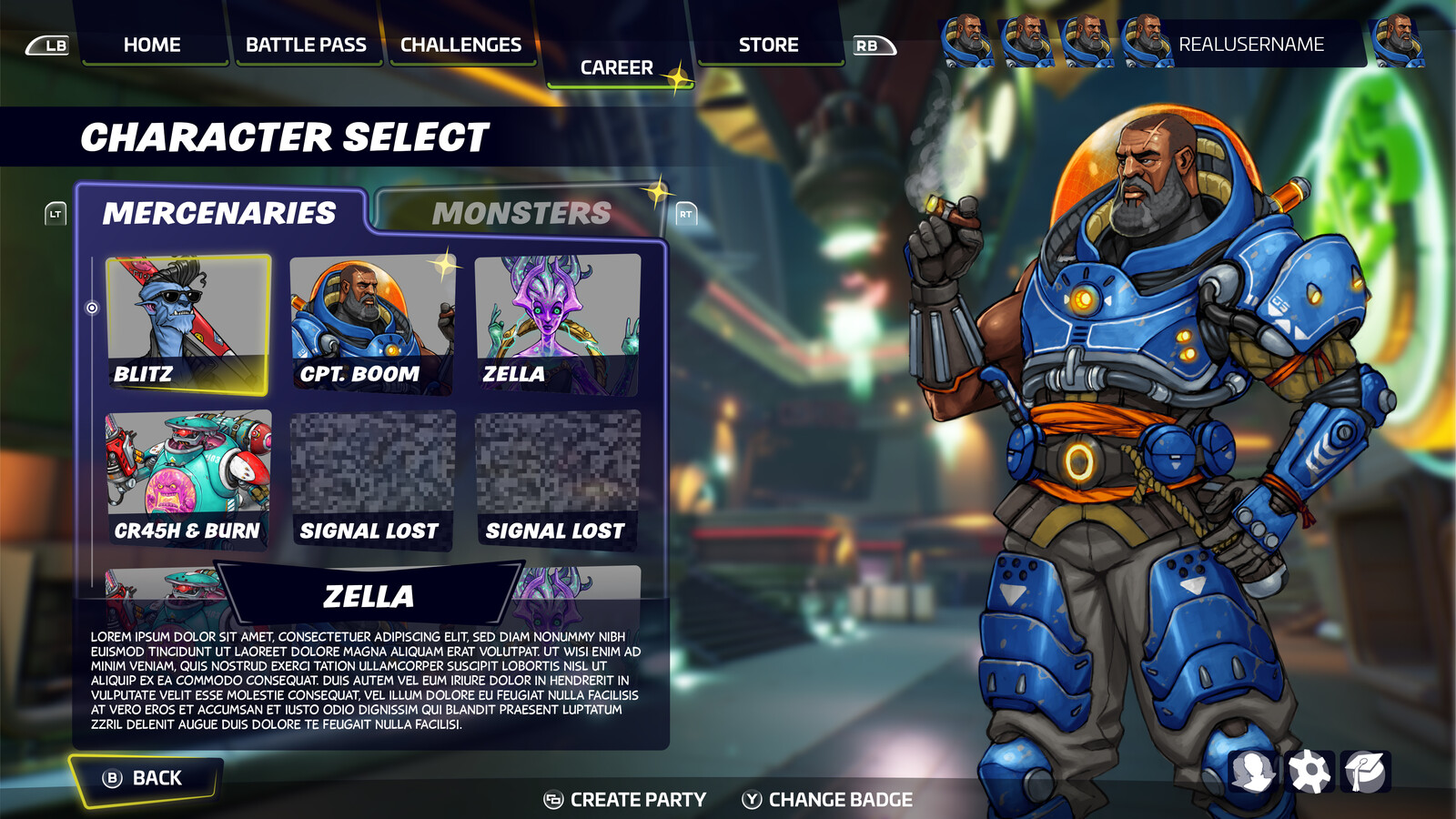 Character select screen concept - visual benchmark setting for the UI