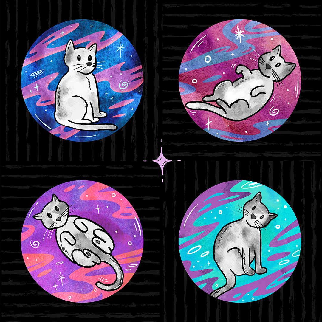 Kitty button pin designs