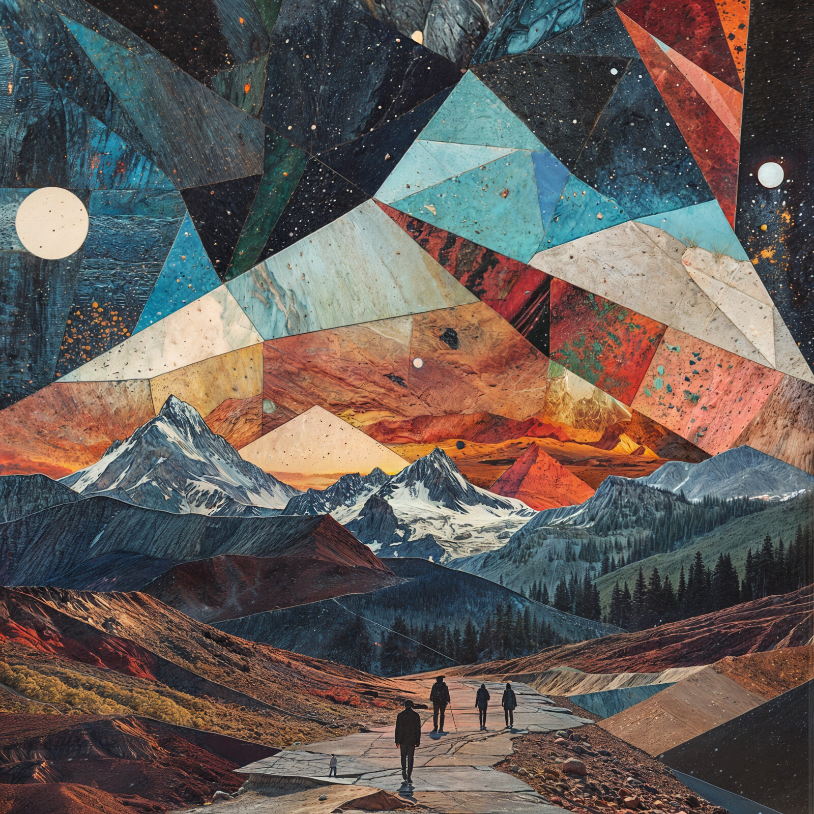 Celestial Wanderers

Under a broken sky, our steps echo across the stars and mountains, connecting us to the infinite.