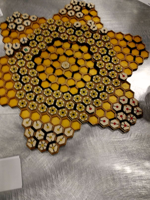 Example of gameplay rounds in an early physical prototype (all shown created by me).