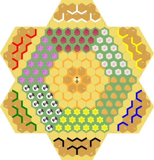 Digital layout of the full board and flower pieces (all shown created by me).