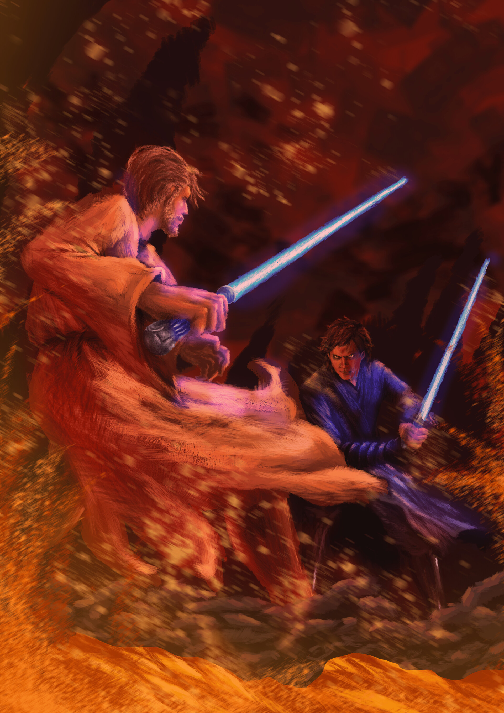 Mustafar Lightsaber Duel Anakin Obi Wan Mustafar Art Obi-Wan