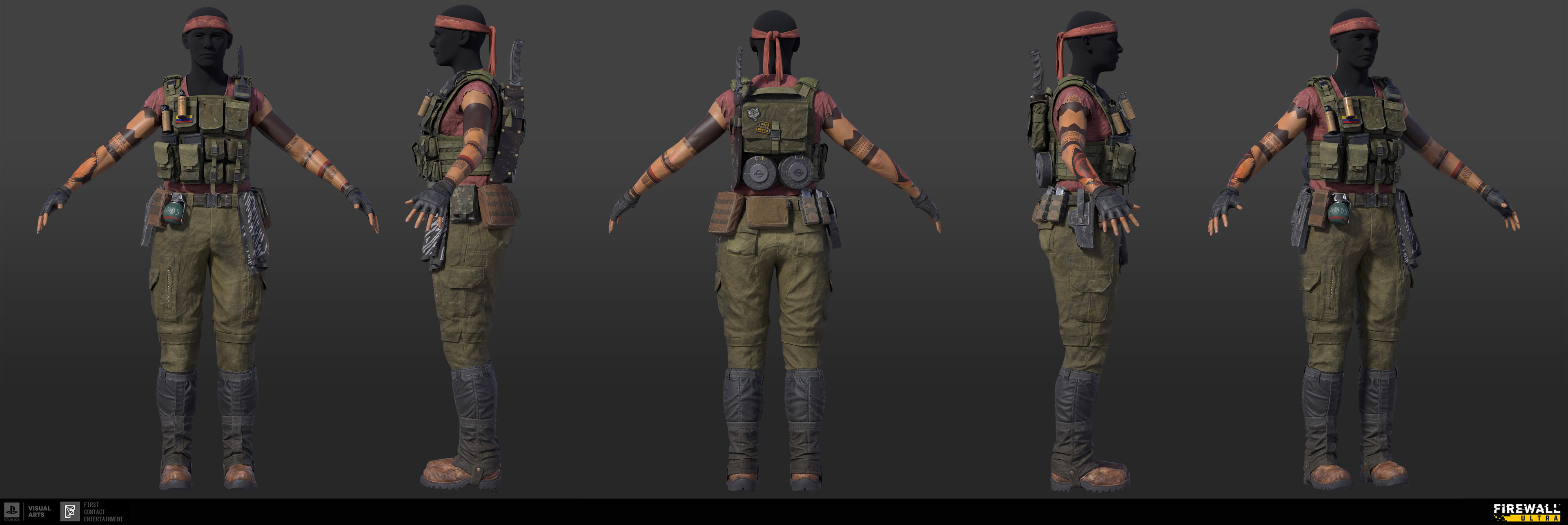 Contractor Jag. I was responsible for the modeling of all upper torso, headband and gloves.  All textures created by me. Additional credit Jason Ahn