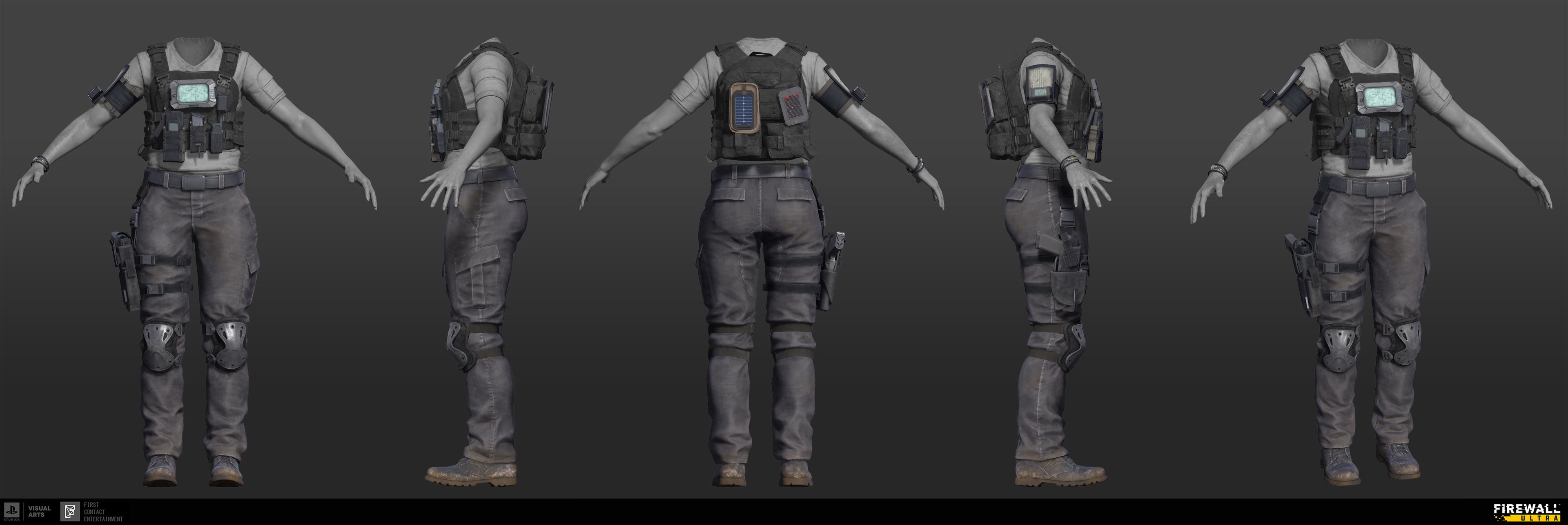 Contractor Raha. I was responsible for the modeling and texturing of upper torso accessories, all lower body and boots. Additional credit Jason Ahn