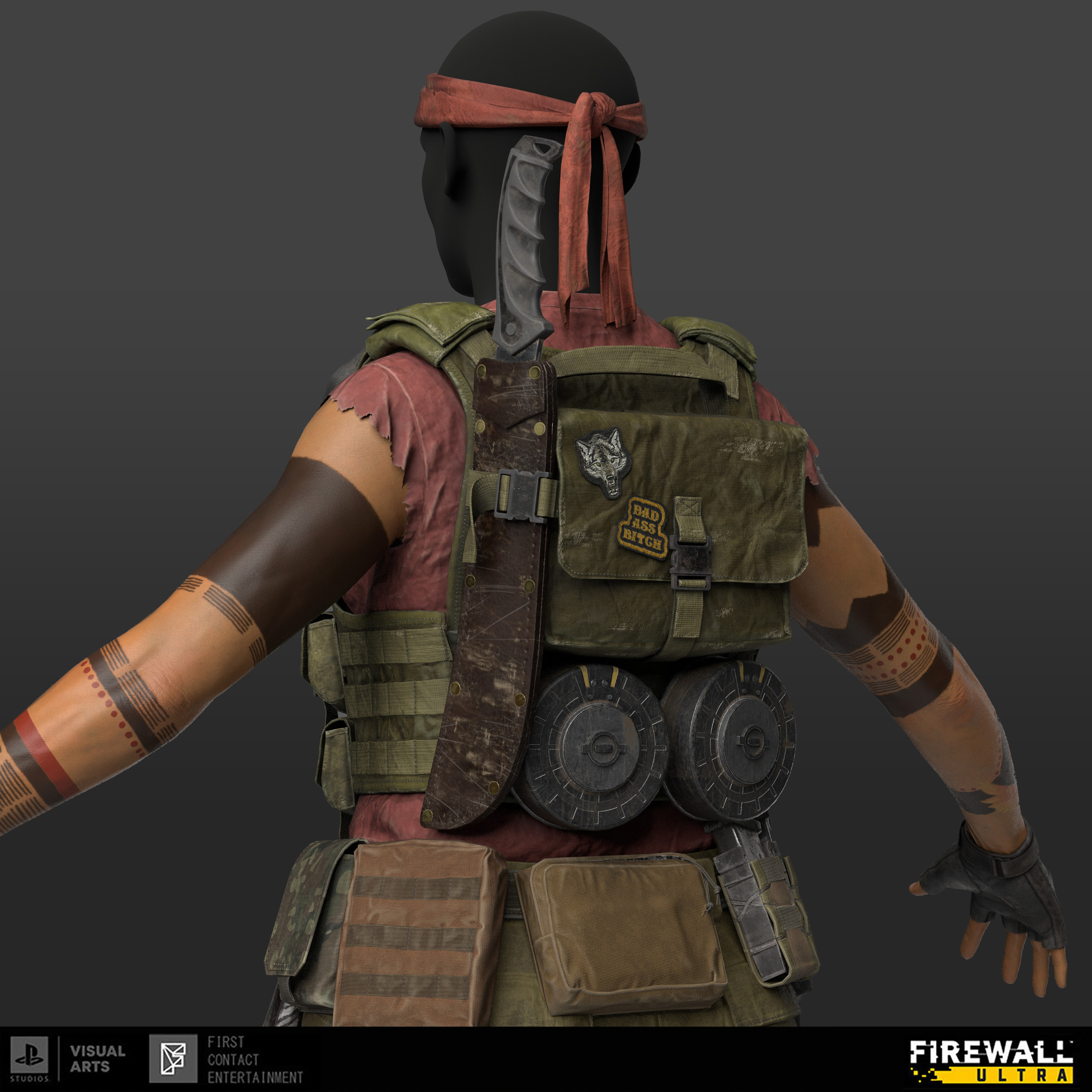 Contractor Jag. I was responsible for the modeling of all upper torso, headband and gloves.  All textures created by me. Additional credit Jason Ahn