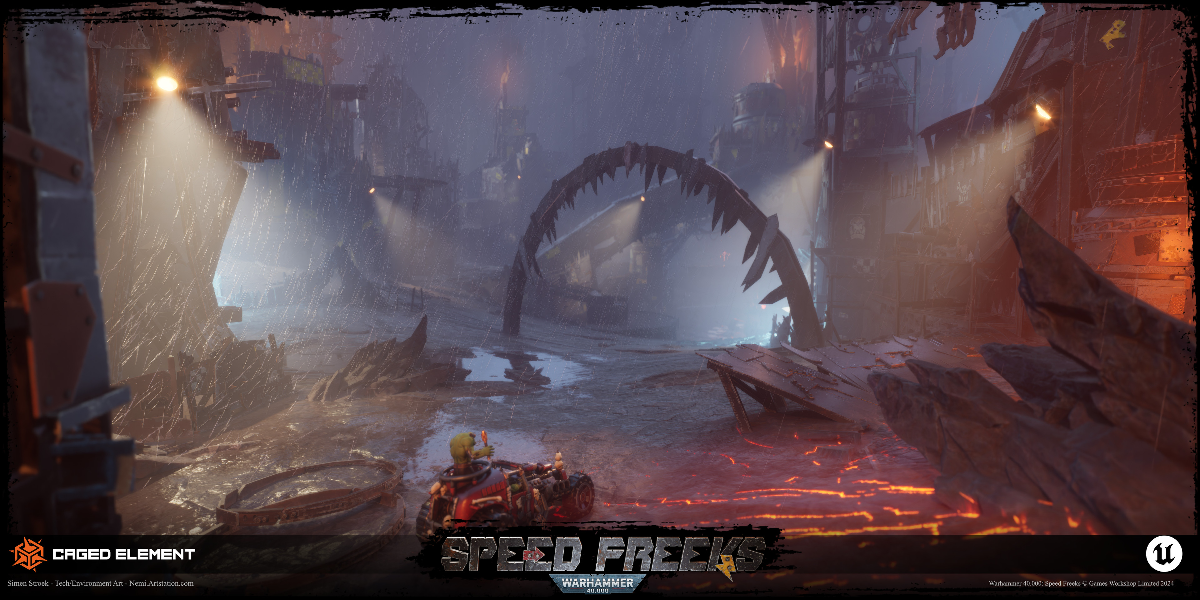 My contributions to the Volcano level include: Weather conditions, terrain material, rock and structure materials, lighting, particle effects, decals and occasionally modeling and set dressing.