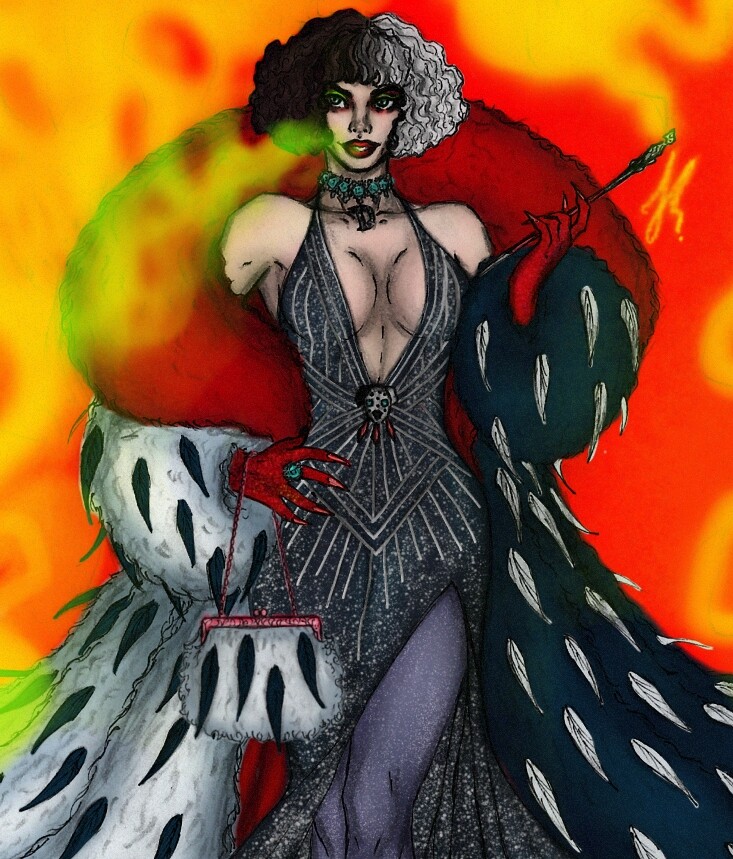 all black maxi dress Disney Movie Cruella de Vil Halloween Cosplay Costume – Gcosplay