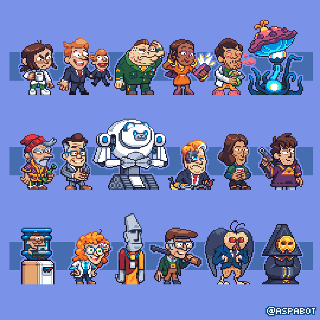 Pixel version of characters from Inside Job