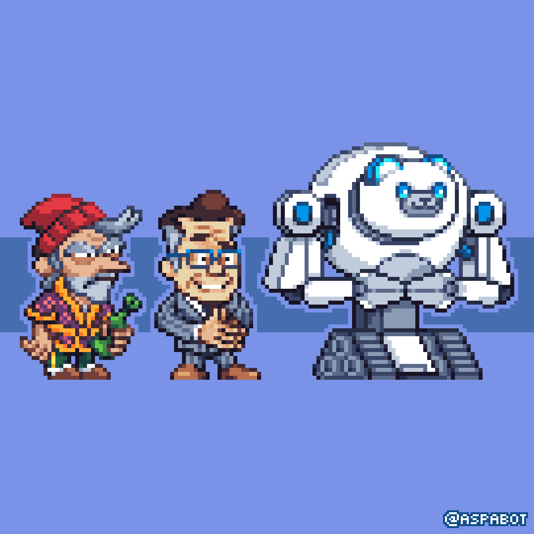 Pixel version of Rand Ridley, J.R. Scheimpough and Bear-O