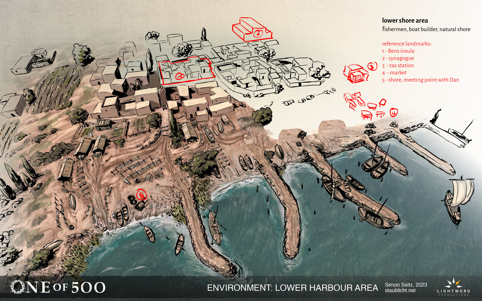 top down view of the design for the lower harbor area of Capernaum