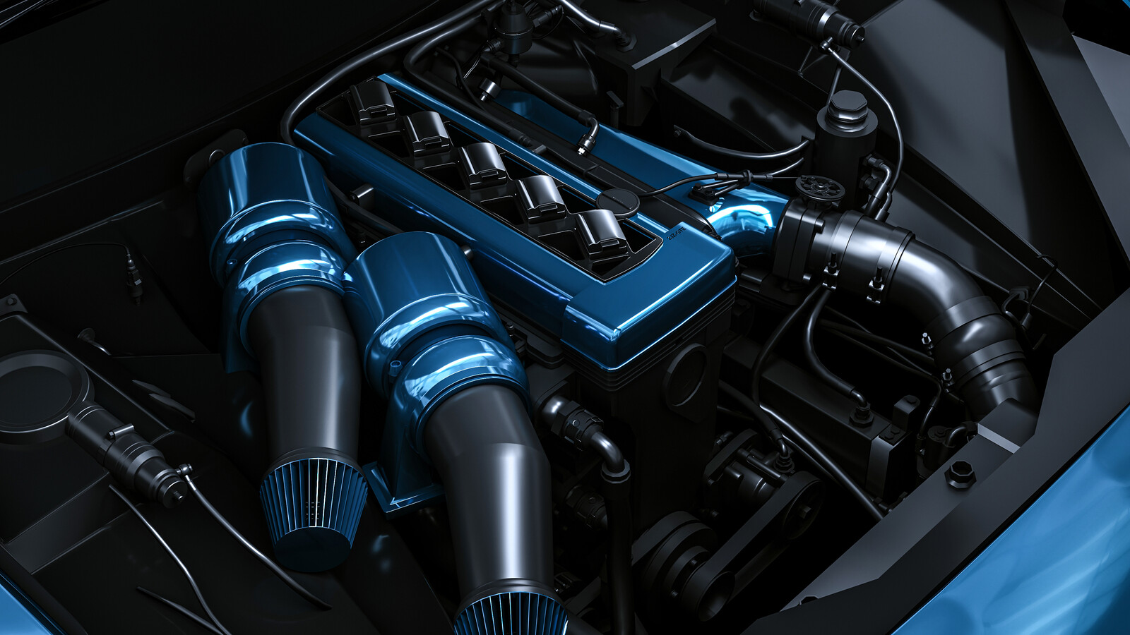Double turbo chargers with induction performance coils engine cover