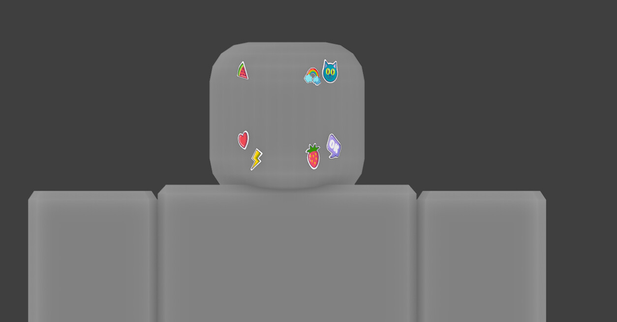 Front view of Mae Stephens Face stickers after Texture has been completed. 