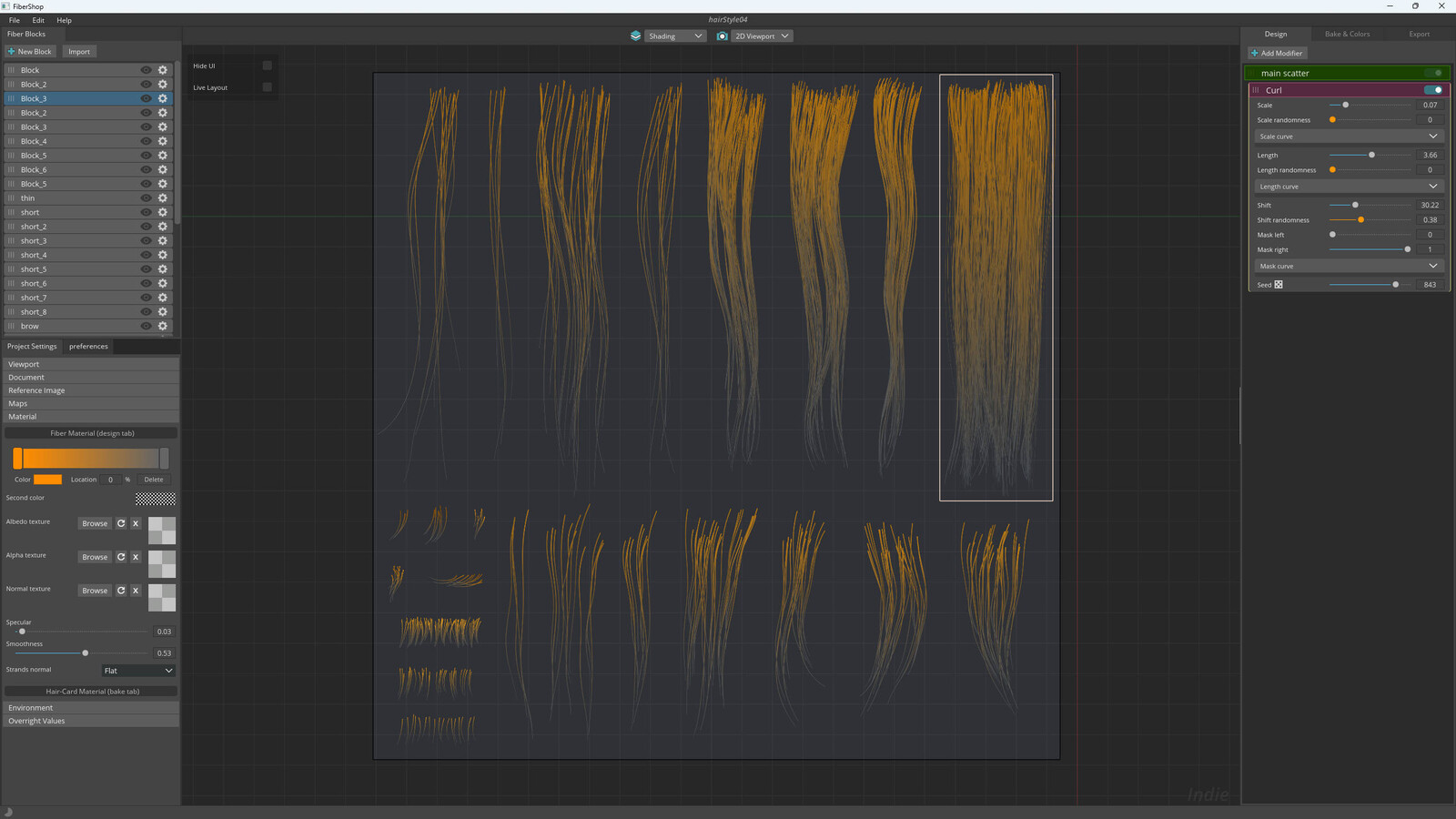 I made the hair texture with Fiber Shop.
It is very handy to control and produce each hair group. And easy to edit each hair group by parameter slide bar