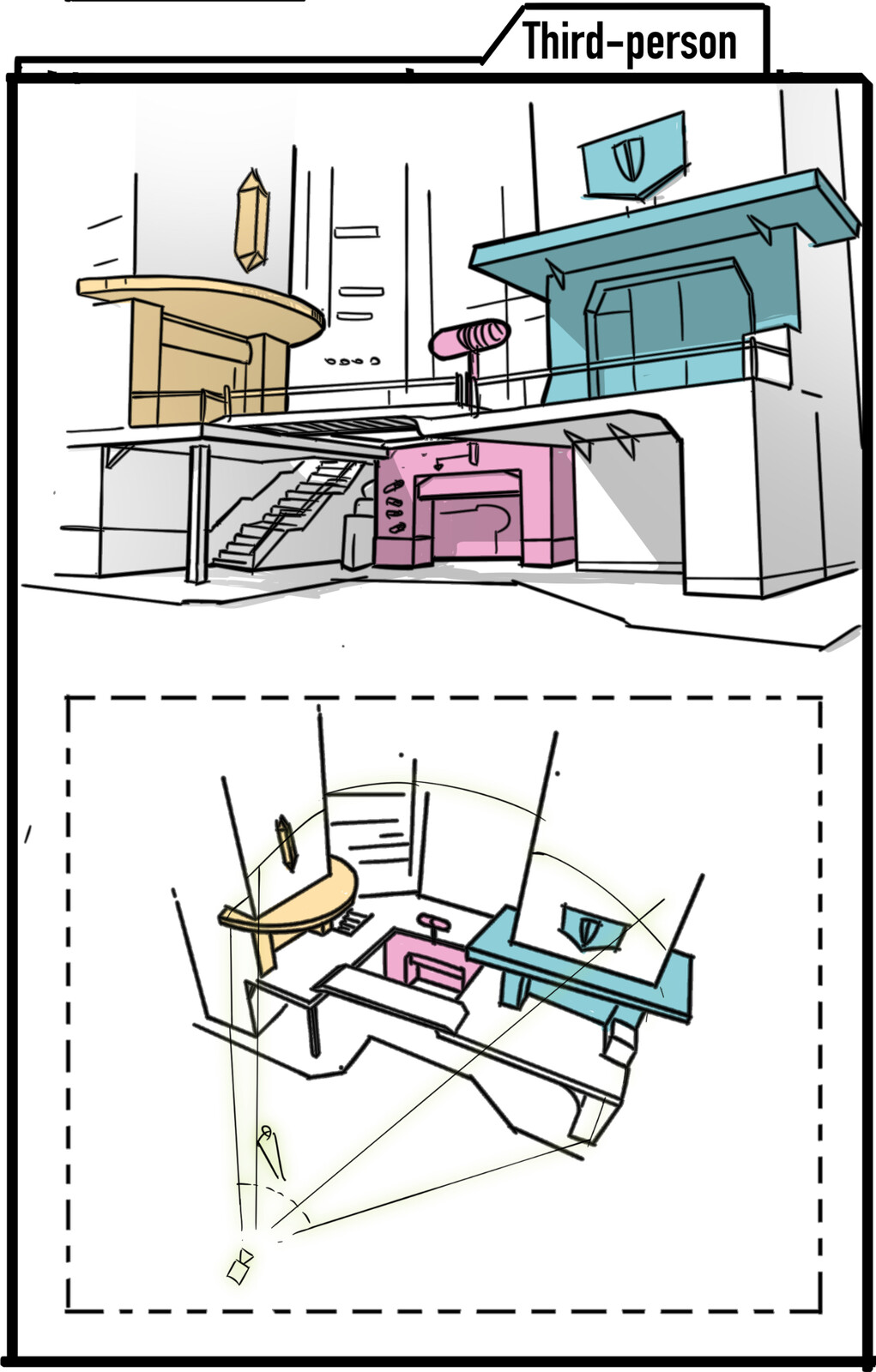 Third-person
Constraints: Requires precise design to avoid awkward angles and maintain immersion.
Opportunities: Expands the player's field of view, enhancing spatial awareness, perfect for narrative and exploration-heavy games.