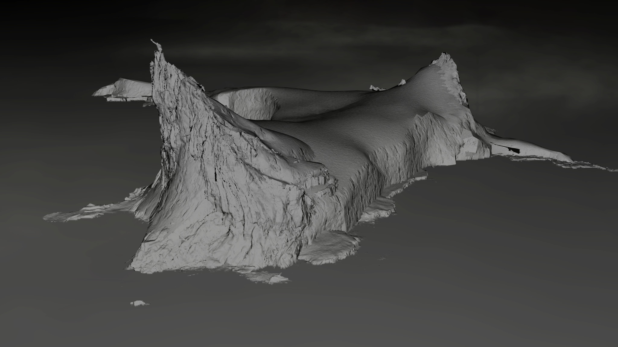 Set extension kit-bashed, using rock and cliff library assets from the Models Department.