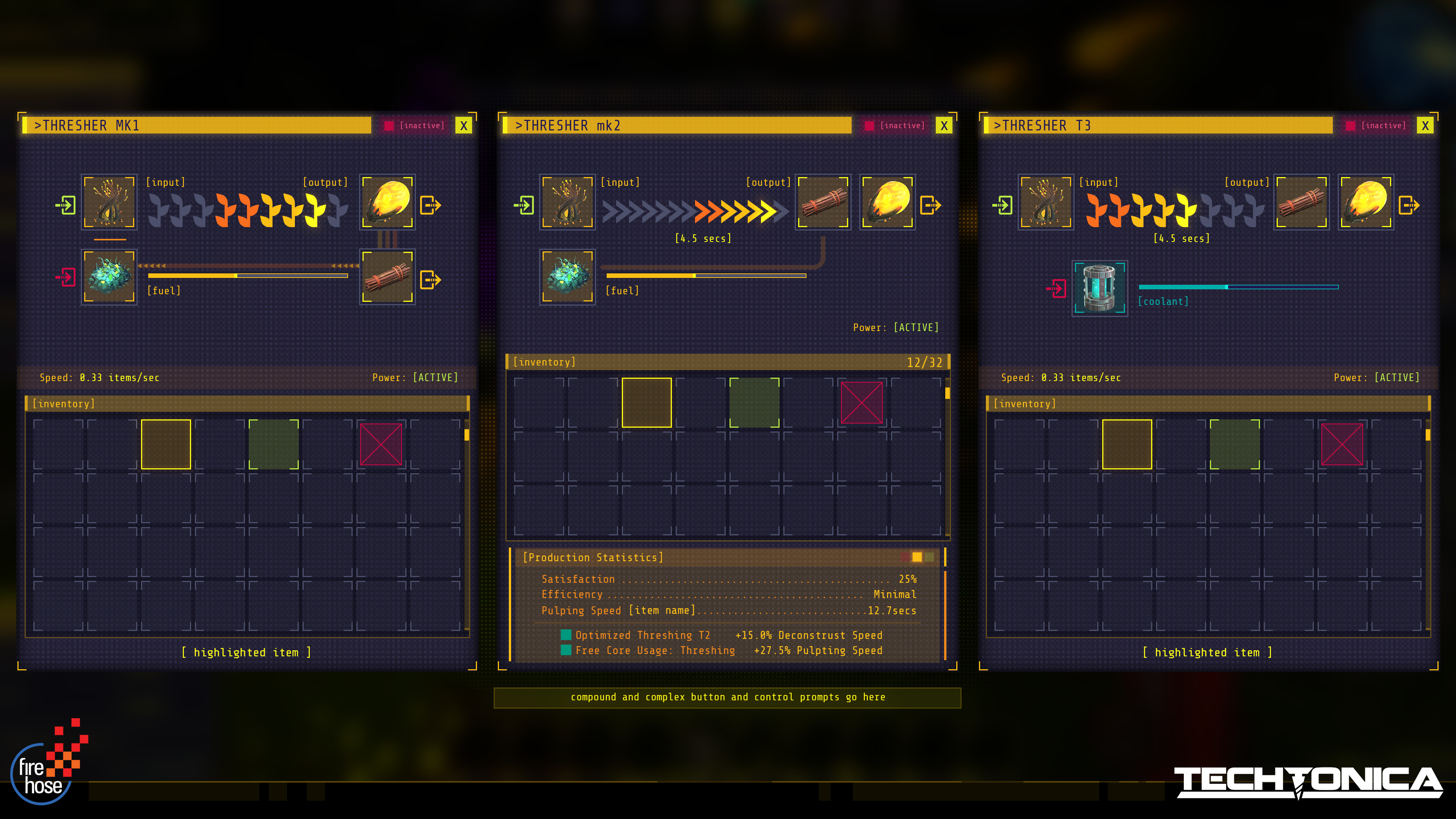 Thresher - Takes in plants and separates them into seeds and usable organic materials. Once again upping the complexity: two inputs and two outputs, necessitating filter inserter use for the outputs.