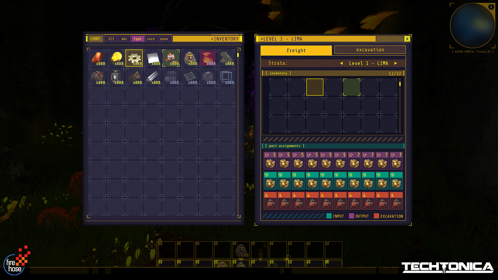 Freight Elevator: Storage and Port Management - Allows players to send resources to other levels. A daunting-looking screen, but ultimately serves as a storage contained accessible across all levels. The bottom displays where resources are being sent.