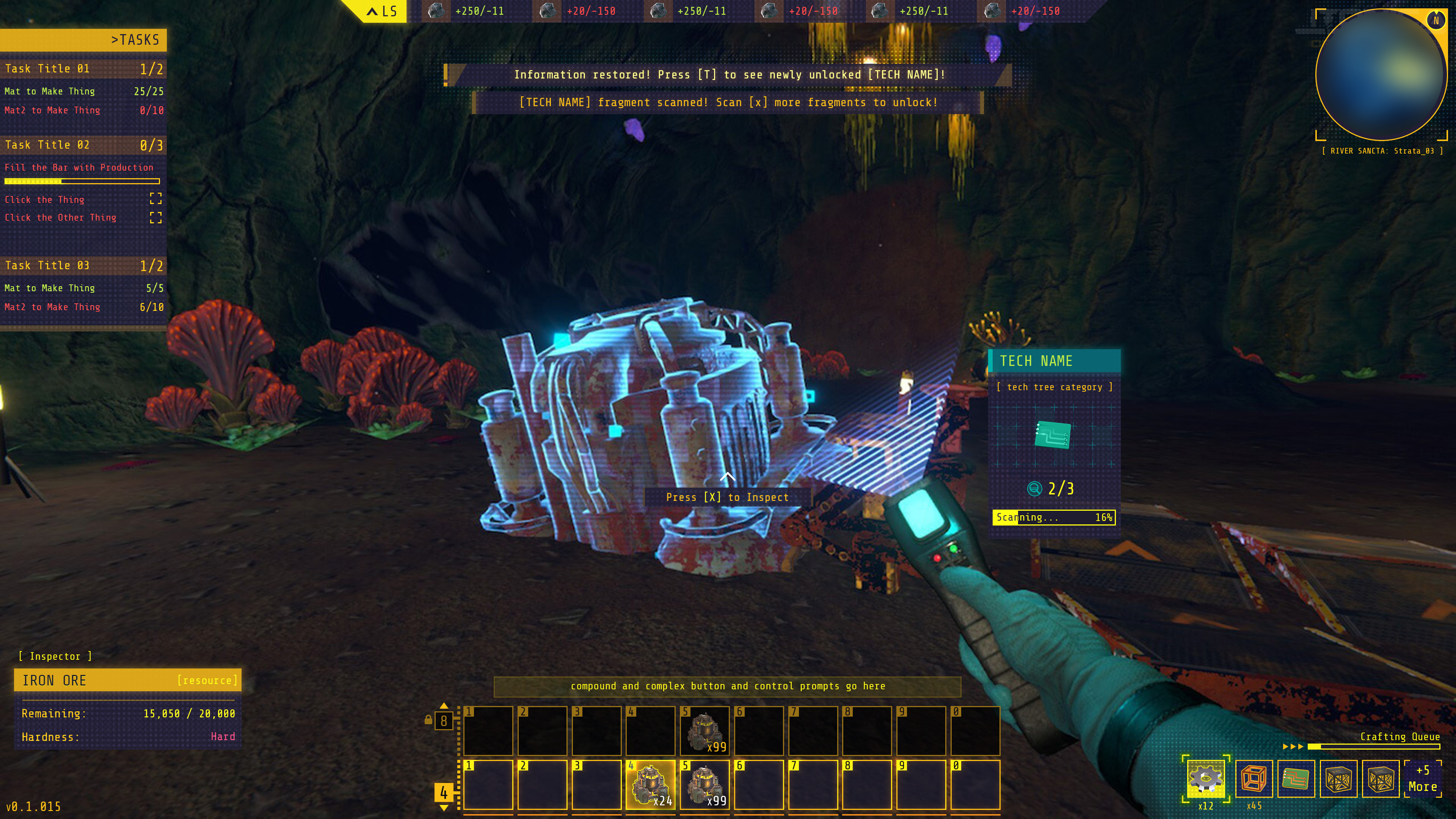 Scanner - The scanner allows players to collect items in the world which unlocks them in the Tech Tree.The player does a lot of scanning while playing Techtonica so the menu had to be informational, lightweight, and unobtrusive when popping up repeatedly.
