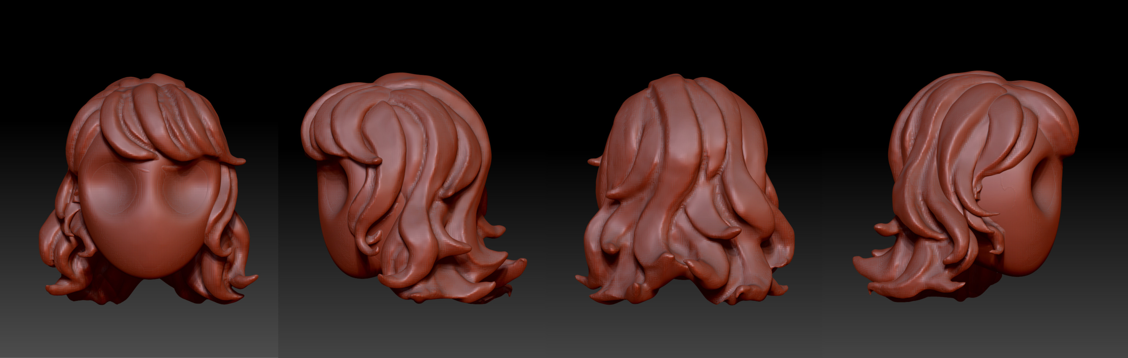 I used Zbrush to sculpt out the volume of the hair, as well as the clumps/ pieces. 