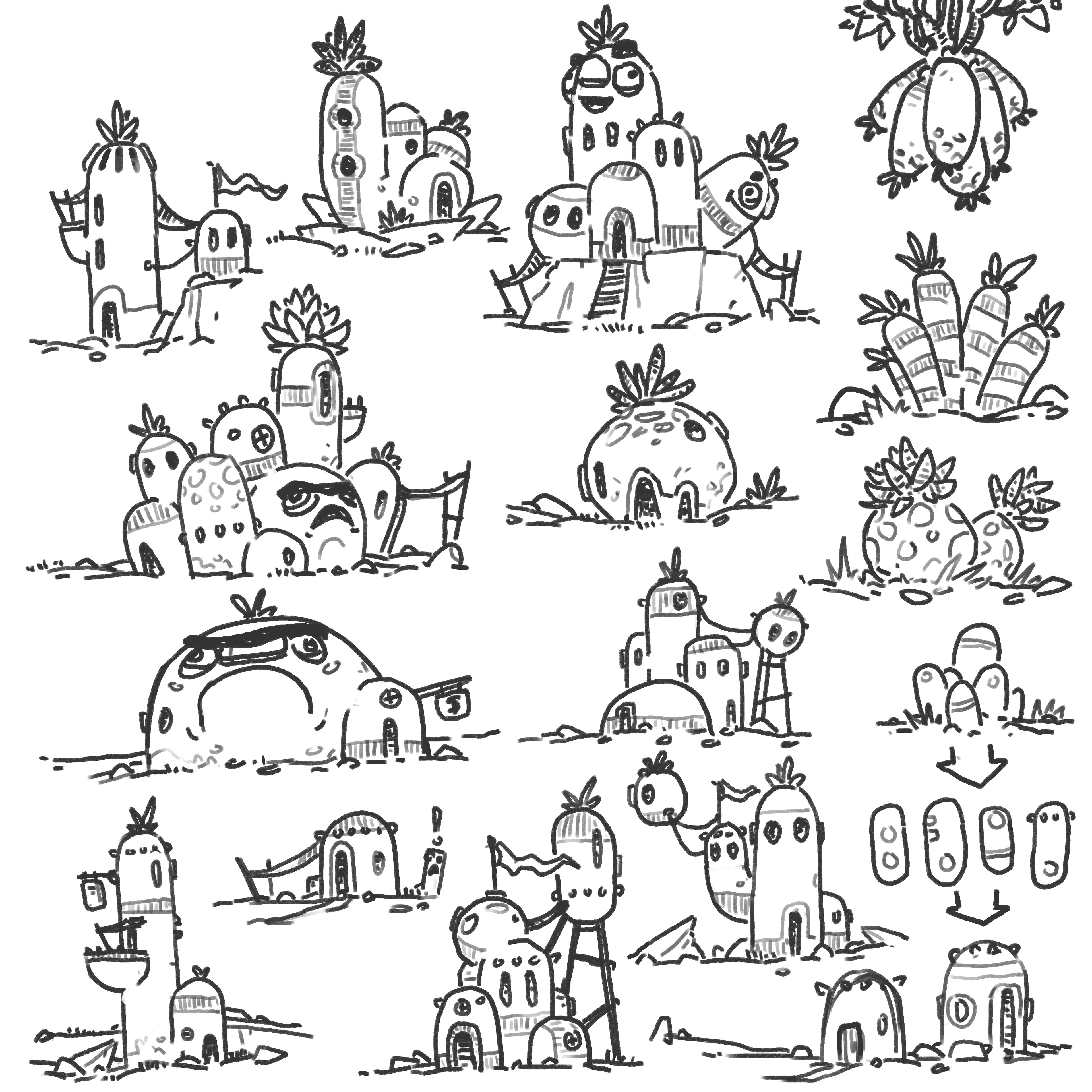 Various organic building concepts. Some were intended to be characters that interact with the player.
