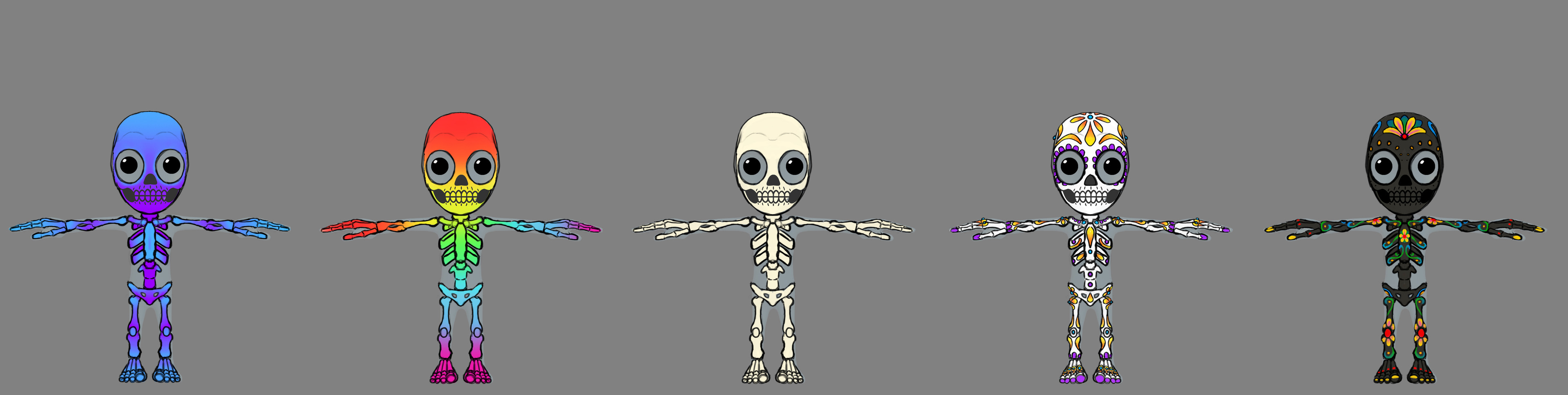 Skeleton concepts. I thought it would be fun to include some honorary "Day of the Dead" style skeletons. 