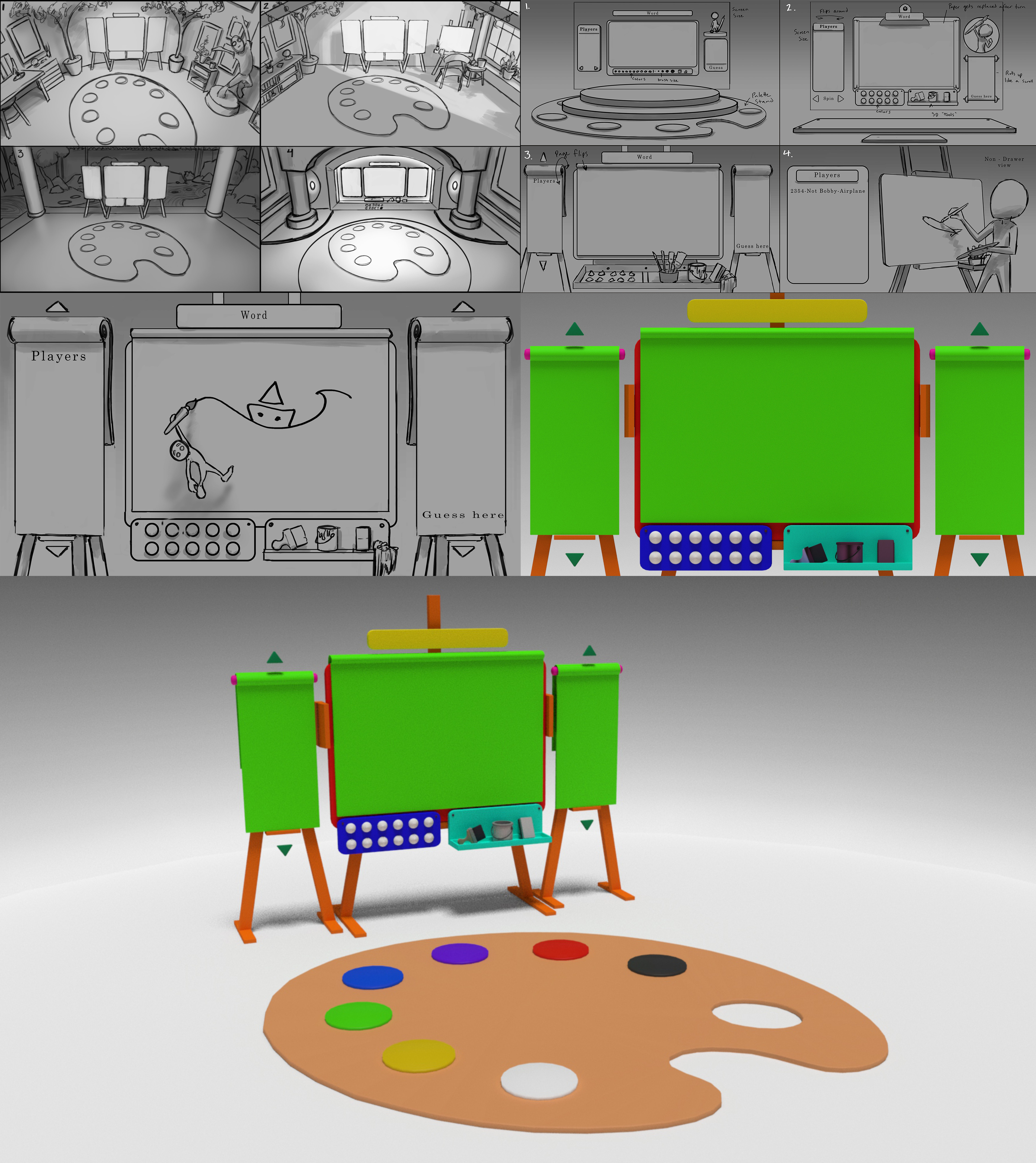 "Doodle Up" (Pictionary) concepts and 3D work.  