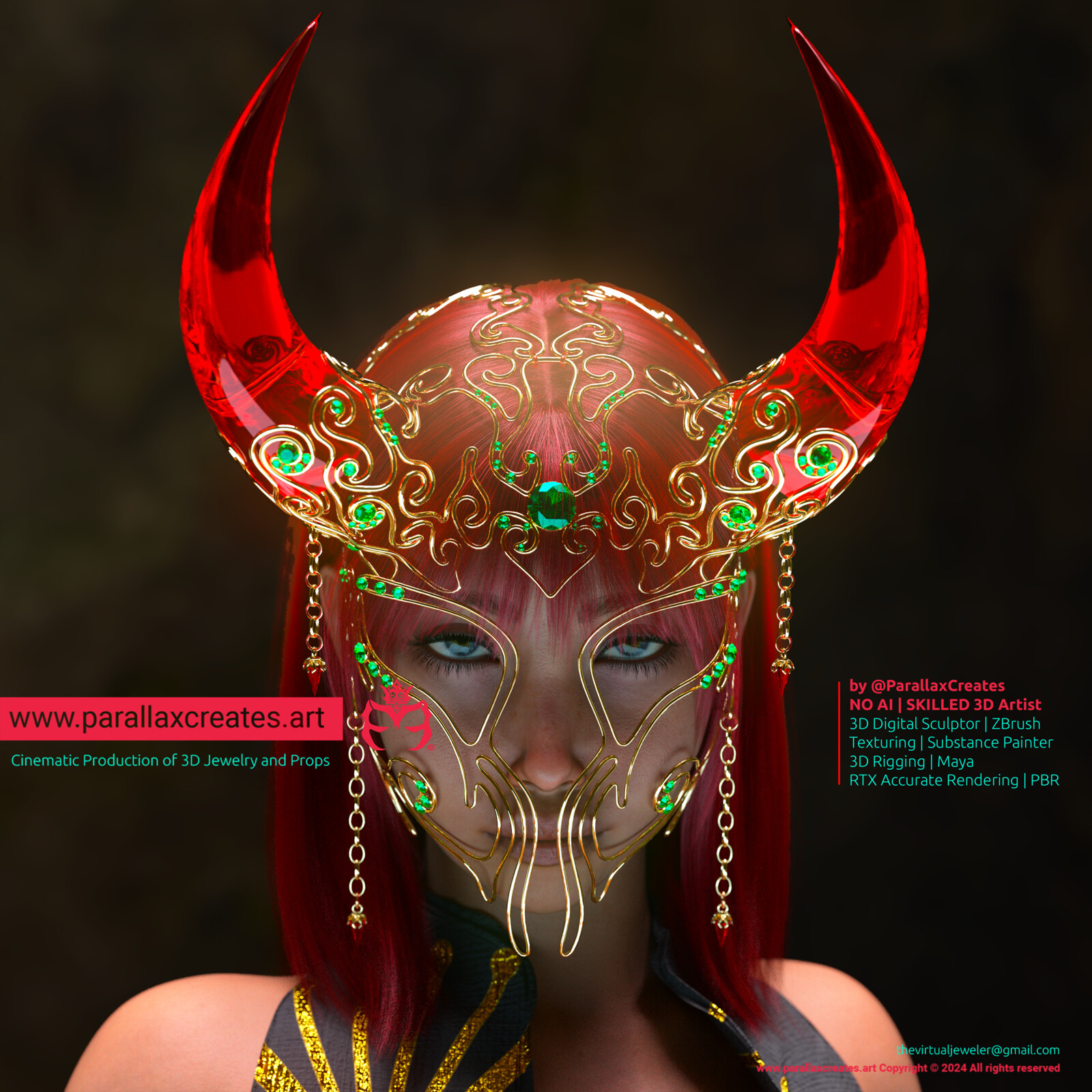 Cinematic 3D Asset | Jeweled Oni Mask by ParallaxCreates