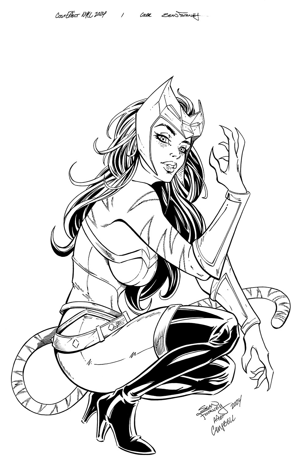 Cos &amp; Effect NYCC 2024 cover 

Homage to J. Scott Campbell's Witchblade cover. 

Lines and colors by Sean Forney 