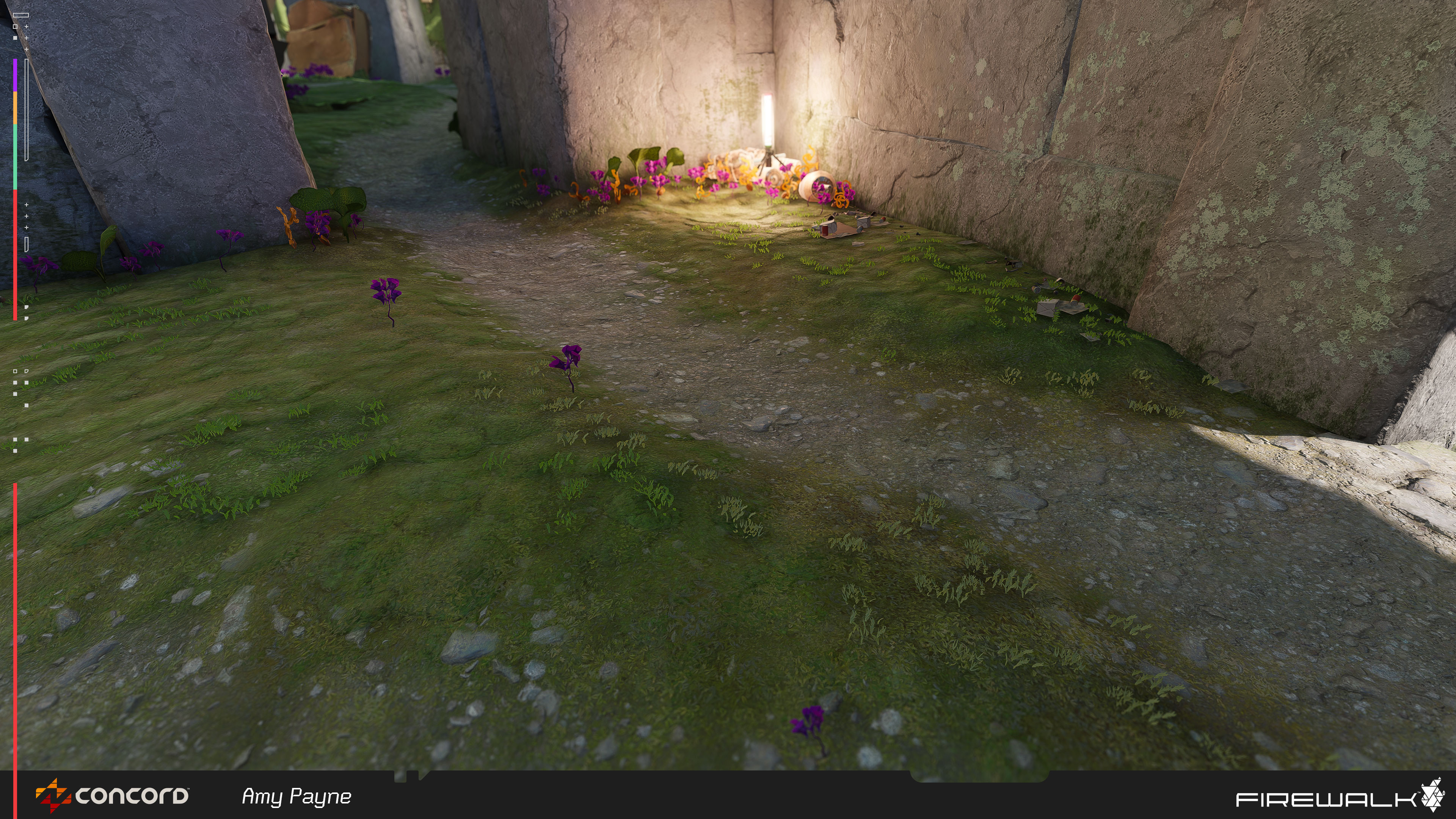 Moss, gravel, and fungal terrain all being blended together to create pathing.
