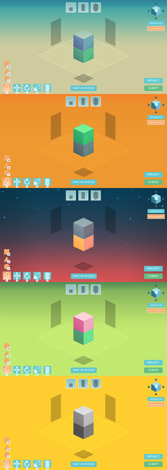 Colors change per level in order to provide fresh visuals throughout the educational experience