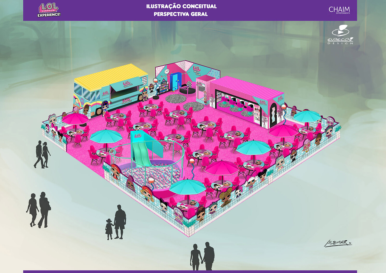 Layout of General Perspective Xray at shopping center parking lot. Not building.