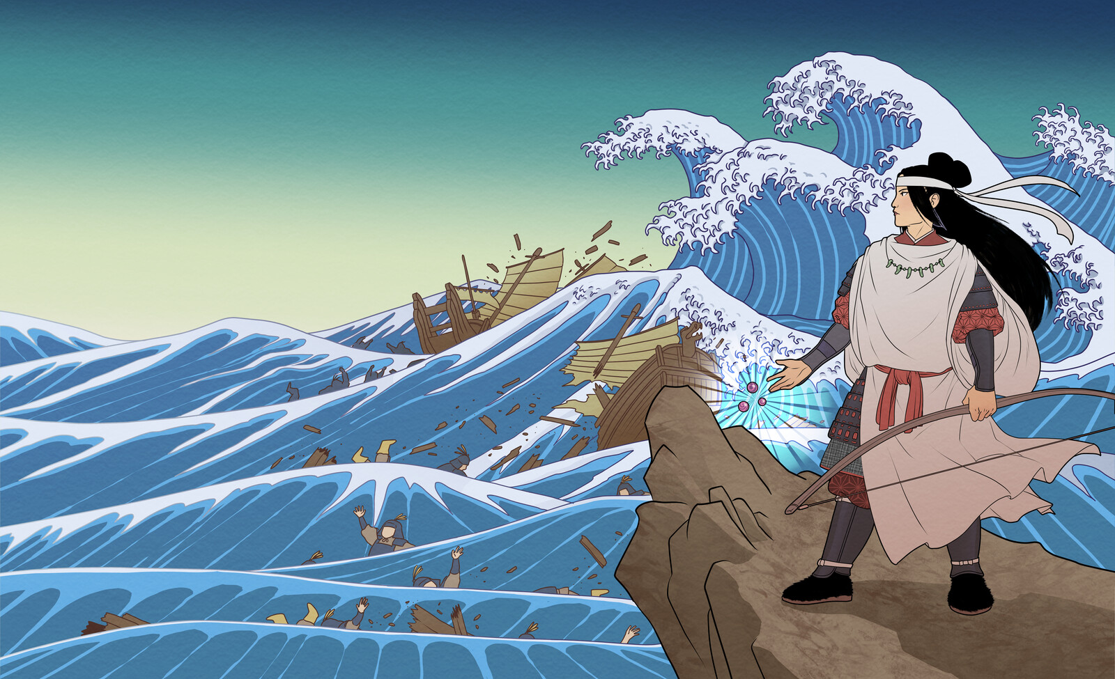 Illustration complète pour le conte de l'imperatrice Jingu