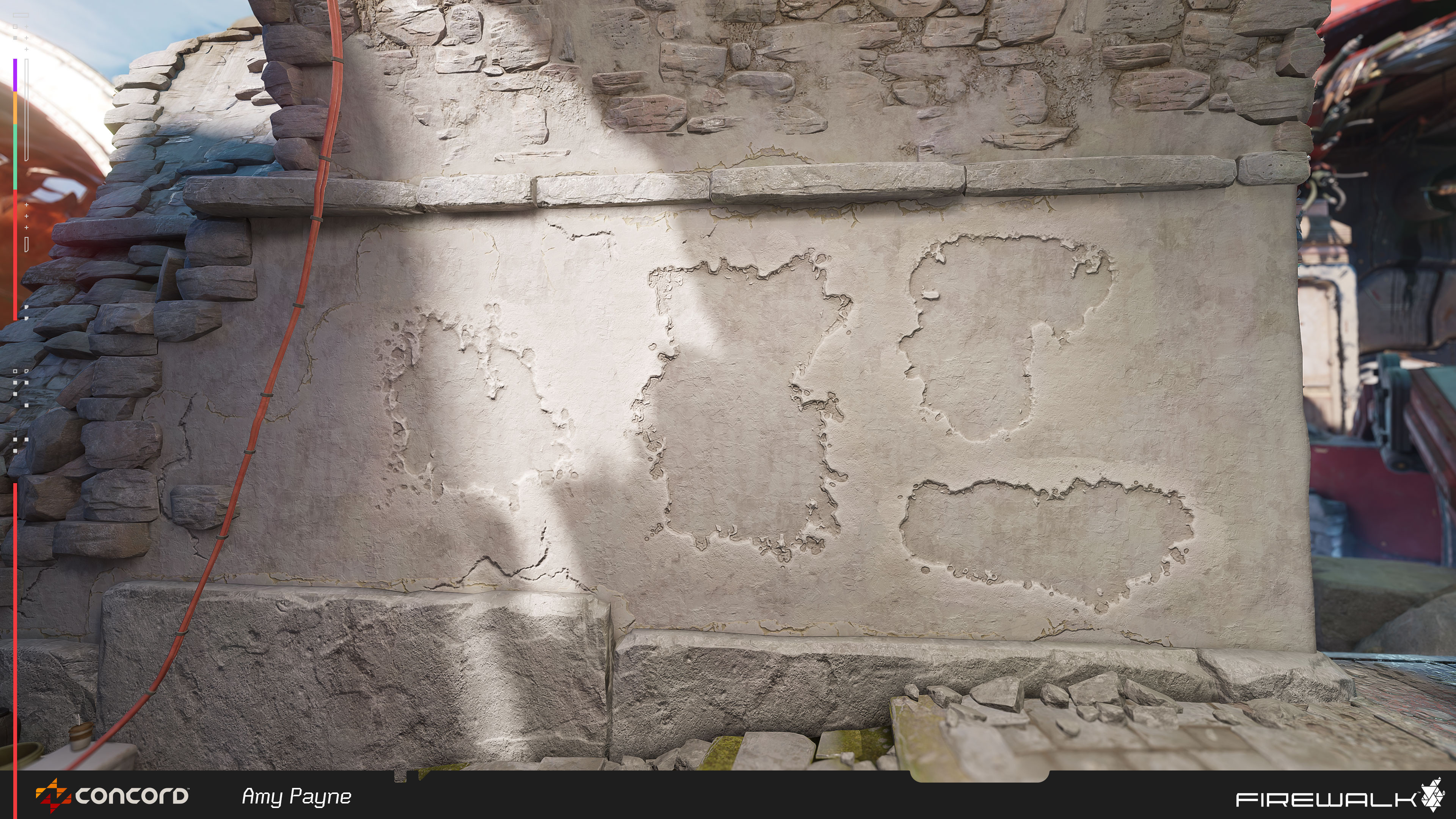 This recessed edge decal was both used on its own, and as a support element to the 'reveal' decal that shows stone blocks beneath it.