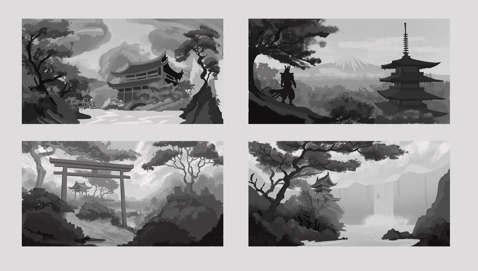Grayscale Japanese landscape concepts