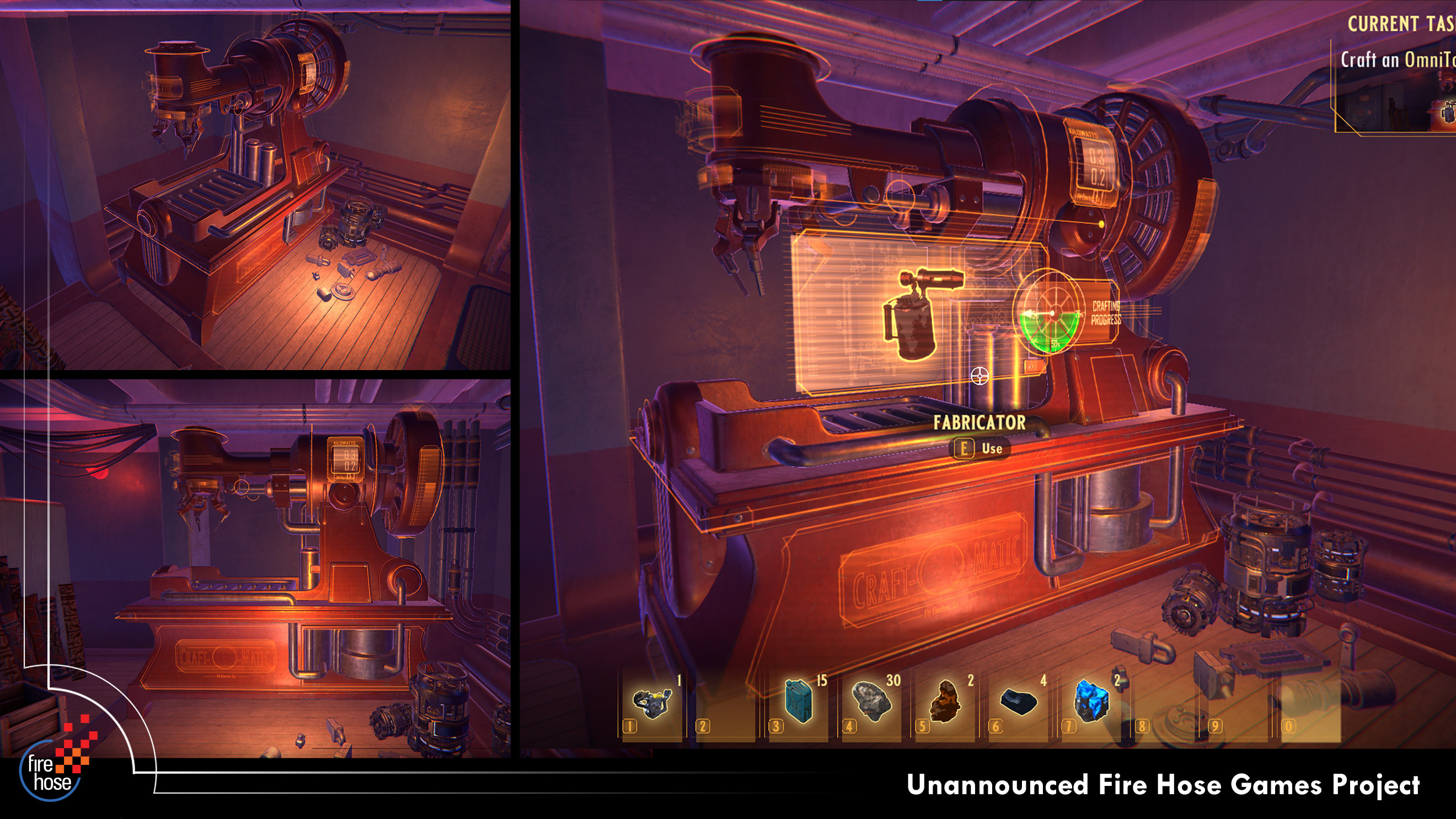 In-game screenshots of the final asset by Matt Duver, derived from my concept model. Here you can see the screen showing the item being crafted and the time remaining in the crafting process.