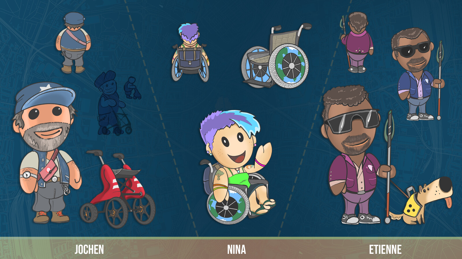 CA for the 3 playable heroes with different abilities and control mechanics.
