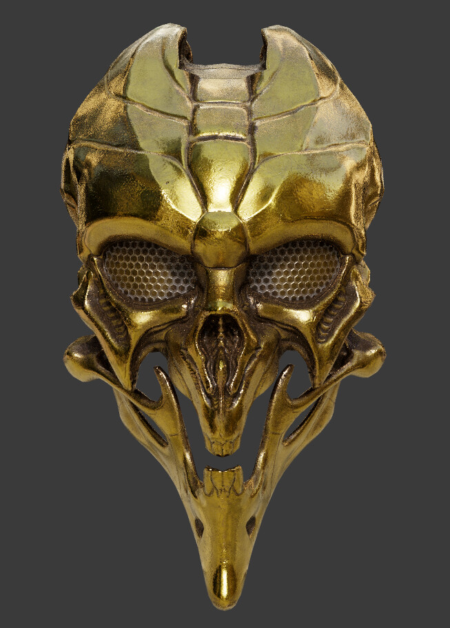 Rift Walker helmet - WIP  front view  screen grab in Substance painter.