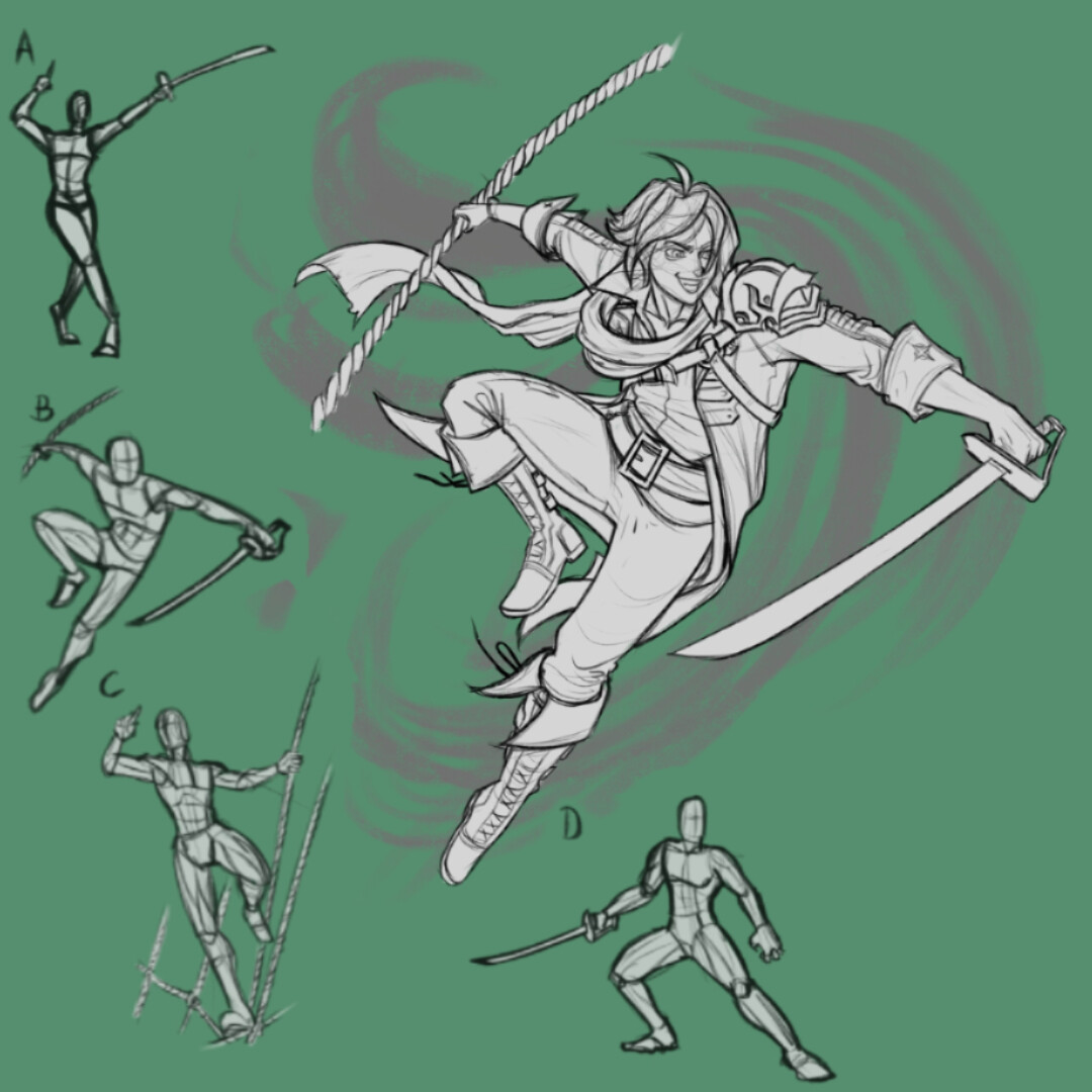 Rough sketches for the main pose