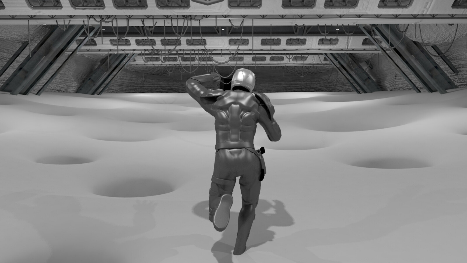 Environment kit-bashed using library assets.